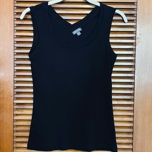 Lilla P. black scoop-neck cotton tank with v-back detail